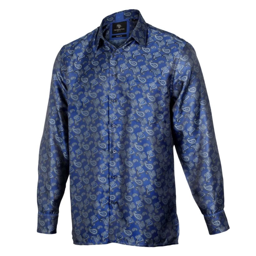 Textured Paisley – Blue Men’s Jacquard Satin Luxury Formal Shirt ...
