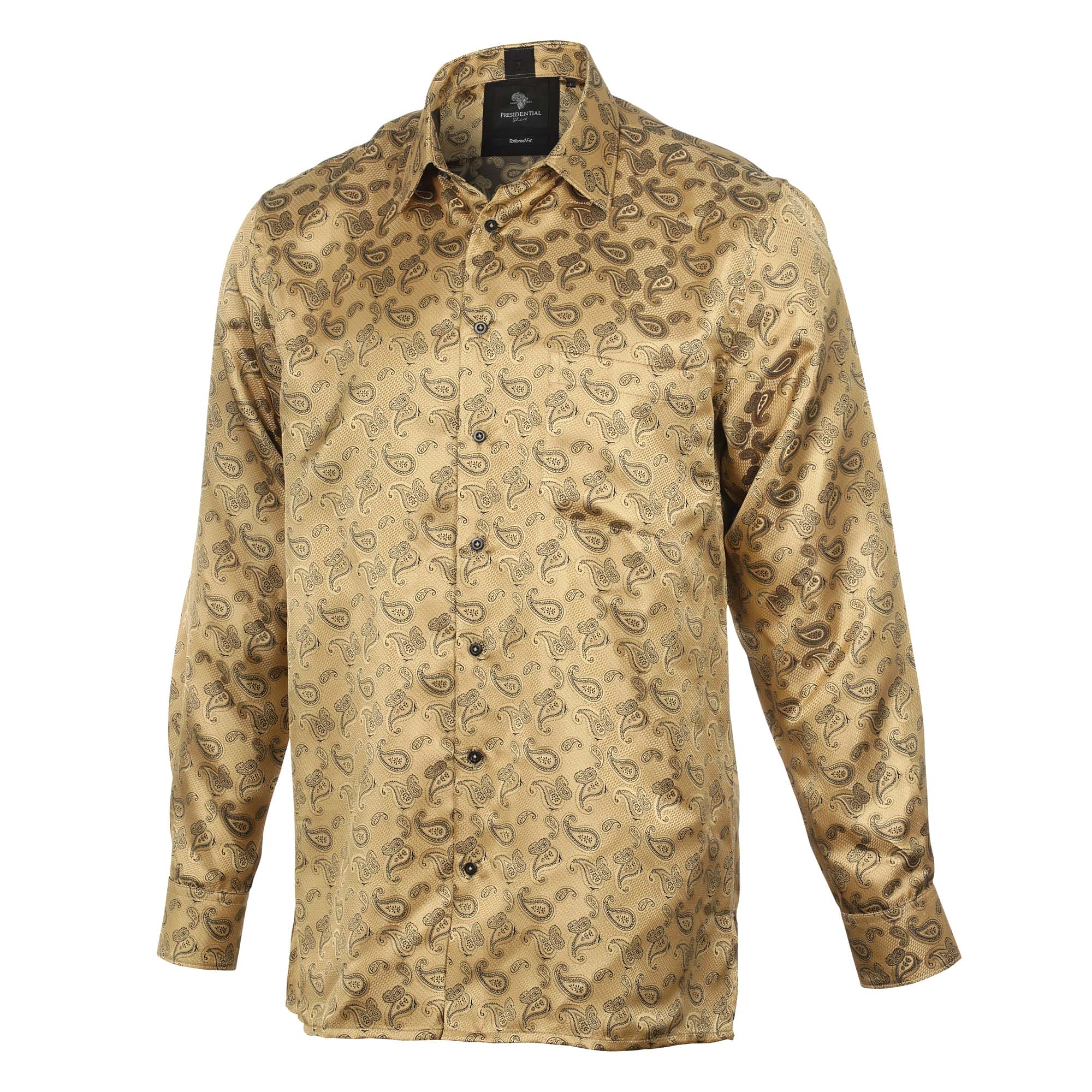 Textured Paisley – Gold Men’s Jacquard Satin Luxury Formal Shirt ...